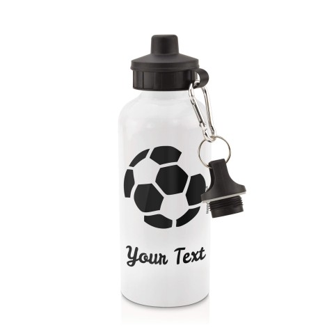 in White (600ml) with Screw Cap (Football Icon) Black (Personalised with Text)
