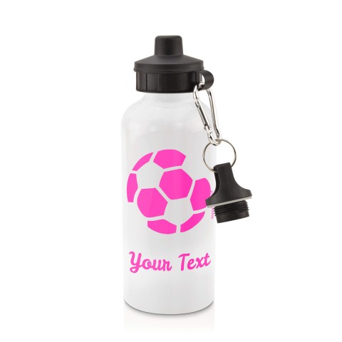 in White (600ml) with Screw Cap (Football Icon) Hot Pink (Fuchsia) (Personalised with Text)