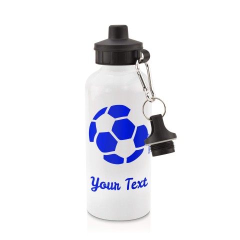 in White (600ml) with Screw Cap (Football Icon) Royal Blue (Personalised with Text)