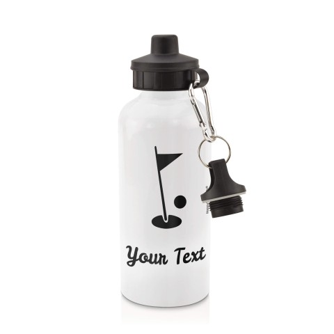 in White (600ml) with Screw Cap (Golf Icon) Black (Personalised with Text)