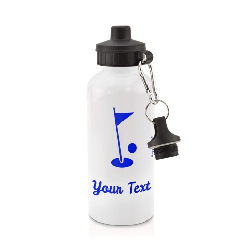 in White (600ml) with Screw Cap (Golf Icon) Royal Blue (Personalised with Text)