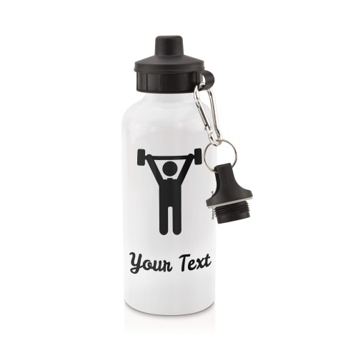 in White (600ml) with Screw Cap with Gym Icon Black (Personalised with Text)