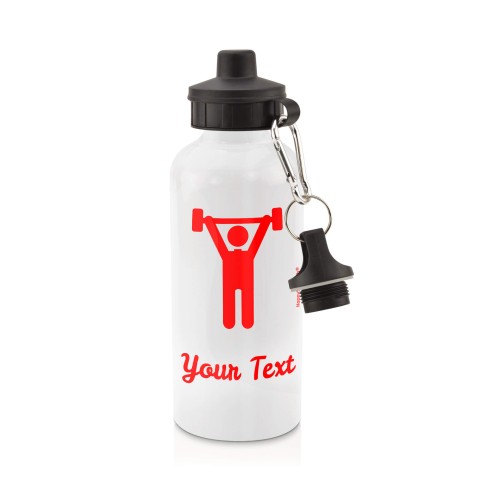 in White (600ml) with Screw Cap with Gym Icon Red (Personalised with Text)