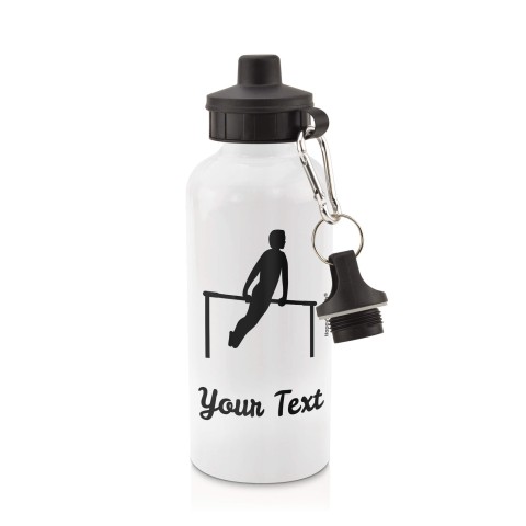 in White (600ml) with Screw Cap (Gymnastics Icon) Black (Personalised with Text)