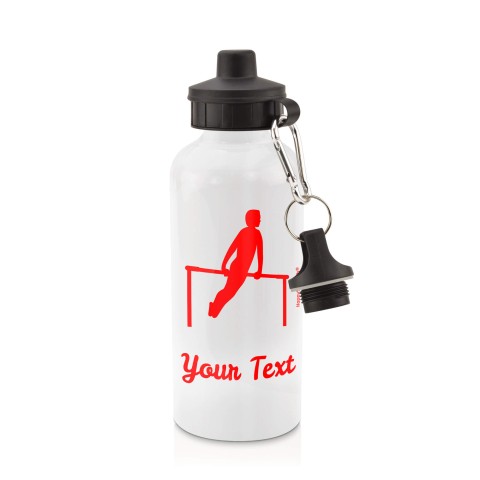in White (600ml) with Screw Cap (Gymnastics Icon) Red (Personalised with Text)