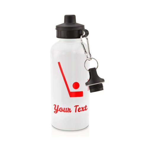 in White (600ml) with Screw Cap (Hockey Icon) Red (Personalised with Text)