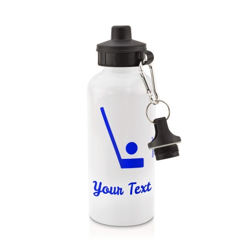 in White (600ml) with Screw Cap (Hockey Icon) Royal Blue (Personalised with Text)