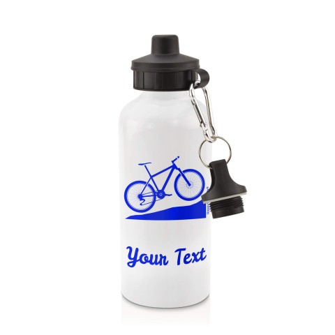 in White (600ml) with Screw Cap (Mountain Biking Icon) Royal Blue (Personalised with Text)