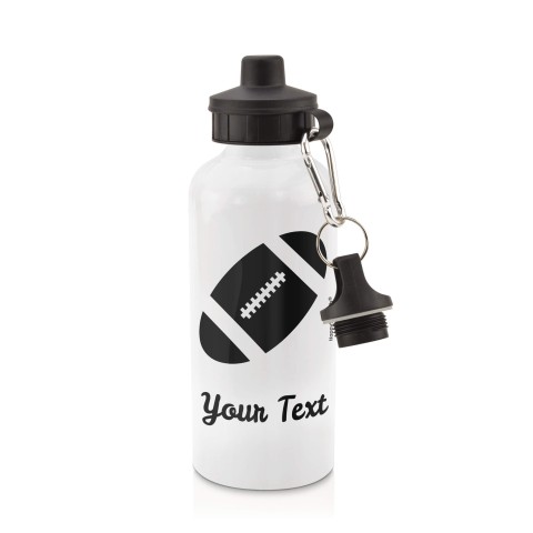 in White (600ml) with Screw Cap (Rugby Icon) Black (Personalised with Text)
