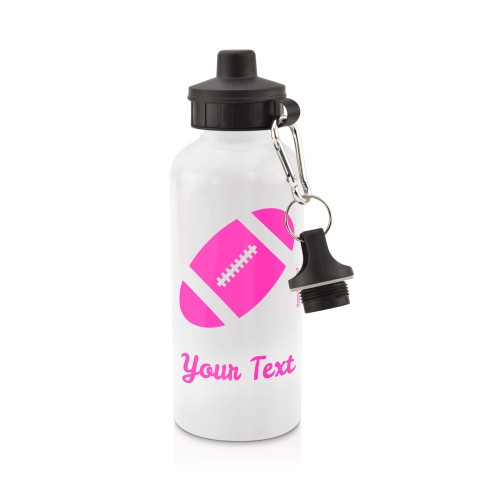 in White (600ml) with Screw Cap (Rugby Icon) Hot Pink (Fuchsia) (Personalised with Text)