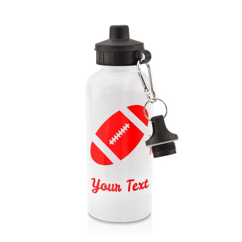 in White (600ml) with Screw Cap (Rugby Icon) Red (Personalised with Text)