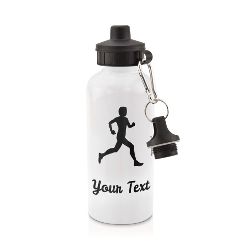 in White (600ml) with Screw Cap (Running Icon) Black (Personalised with Text)