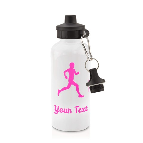 in White (600ml) with Screw Cap (Running Icon) Hot Pink (Fuchsia) (Personalised with Text)