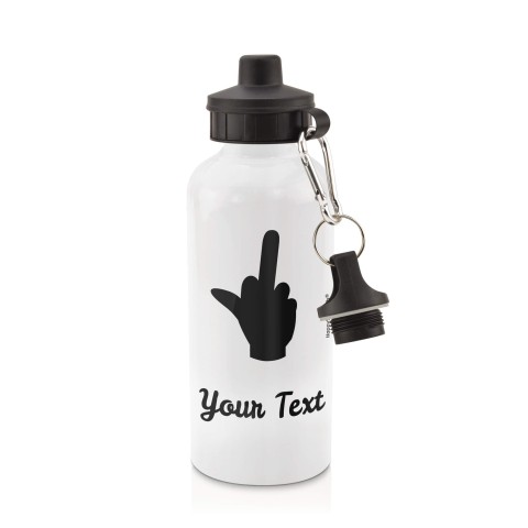 in White (600ml) with Screw Cap (Single Finger Icon) Black (Personalised with Text)