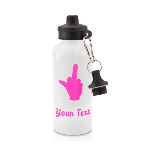 in White (600ml) with Screw Cap (Single Finger Icon) Hot Pink (Fuchsia) (Personalised with Text)