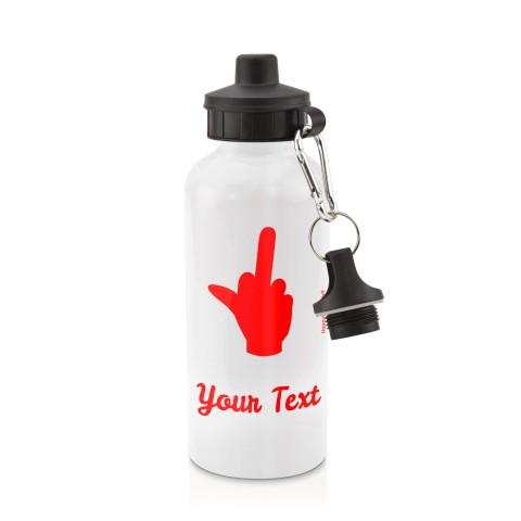 in White (600ml) with Screw Cap (Single Finger Icon) Red (Personalised with Text)