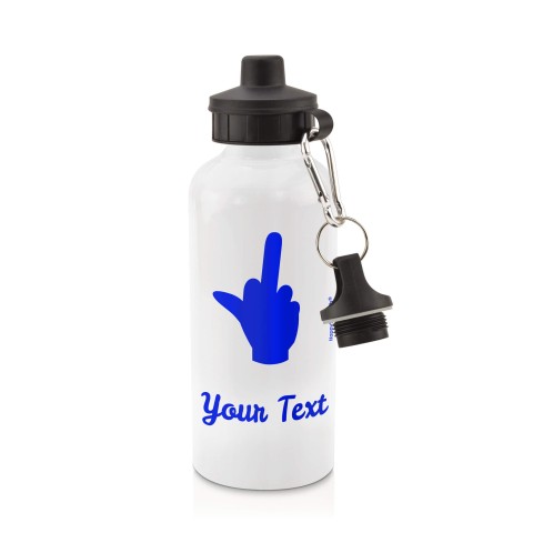 in White (600ml) with Screw Cap (Single Finger Icon) Royal Blue (Personalised with Text)