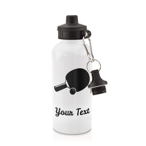in White (600ml) with Screw Cap (Table Tennis Icon) Black (Personalised with Text)