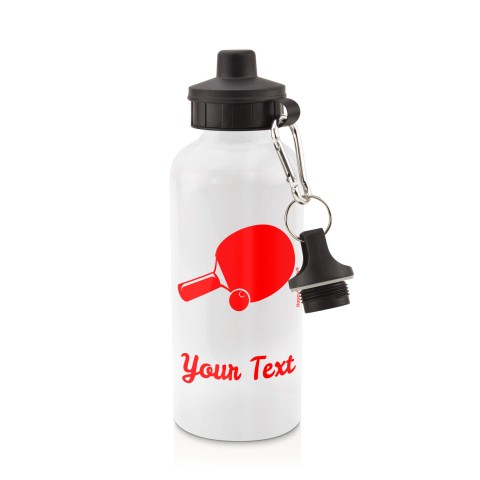 in White (600ml) with Screw Cap (Table Tennis Icon) Red (Personalised with Text)