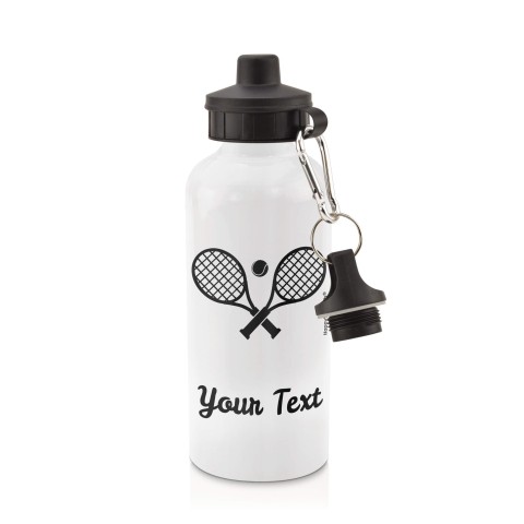 in White (600ml) with Screw Cap (Tennis Icon) Black (Personalised with Text)