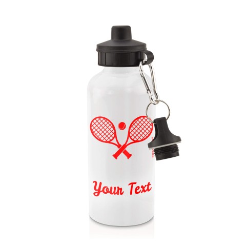 in White (600ml) with Screw Cap (Tennis Icon) Red (Personalised with Text)