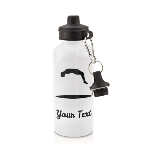 in White (600ml) with Screw Cap (Trampolining Icon) Black (Personalised with Text)