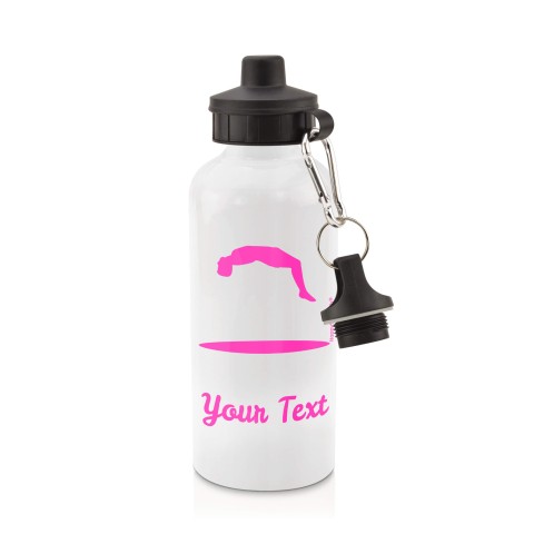 in White (600ml) with Screw Cap (Trampolining Icon) Hot Pink (Fuchsia) (Personalised with Text)
