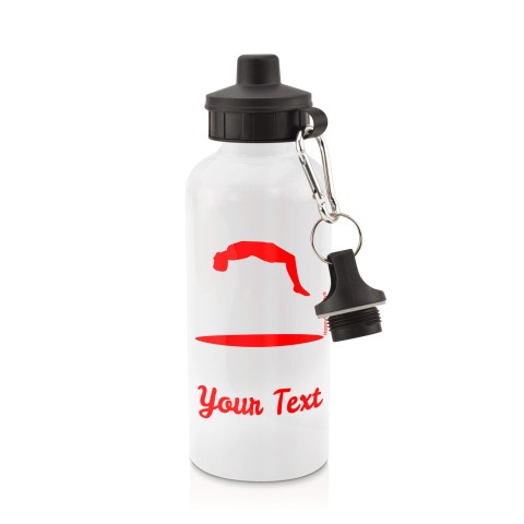 in White (600ml) with Screw Cap (Trampolining Icon) Red (Personalised with Text)