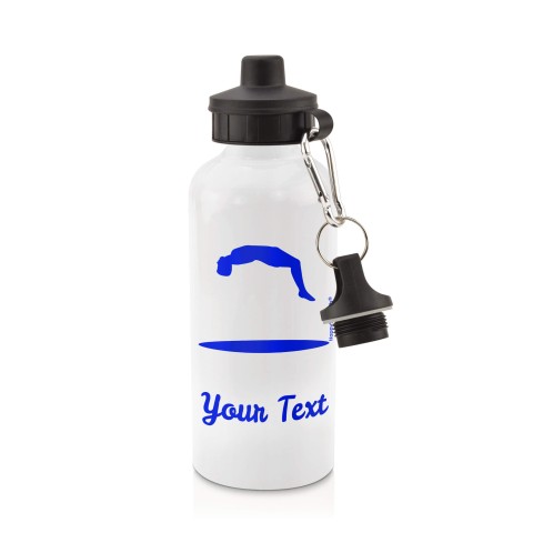in White (600ml) with Screw Cap (Trampolining Icon) Royal Blue (Personalised with Text)