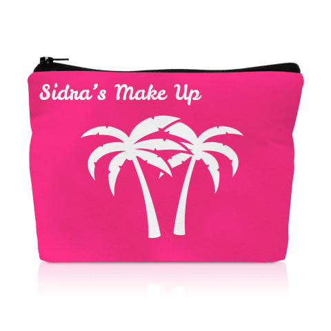 Small (20cm x 14cm) (Palm Trees Icon) Hot Pink (Fuchsia) Mock Suede Polyester Fabric (Personalised with Text)