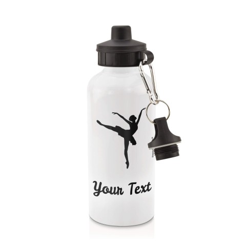 in White (600ml) with Screw Cap (Ballet Icon) Black (Personalised with Text)
