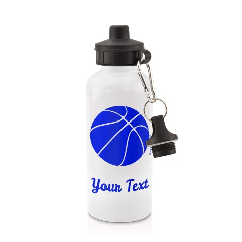 in White (600ml) with Screw Cap (Basketball Icon) Royal Blue (Personalised with Text)