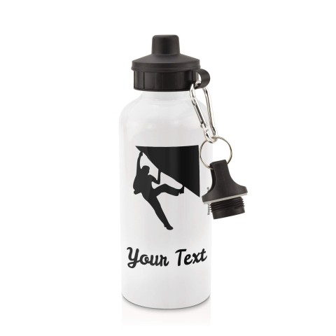 in White (600ml) with Screw Cap (Climbing Icon) Black (Personalised with Text)