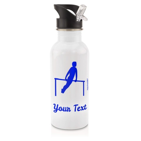 in White (600ml) with Drinking Straw (Gymnastics Icon) Royal Blue (Personalised with Text)