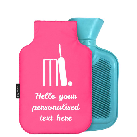 - Mini (750ml) (Cricket Icon) - Fuchsia Pink Soft Velvet Polyester Fabric and Removable Cover (Personalised with Text)