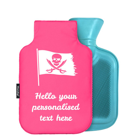 - Mini (750ml) (Pirate Flag Icon) - Fuchsia Pink Soft Velvet Polyester Fabric (Personalised with Text)