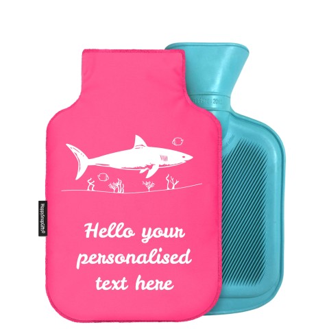 - Mini (750ml) (Shark Icon) - Fuchsia Pink Soft Velvet Polyester Fabric and Removable Cover (Personalised with Text)
