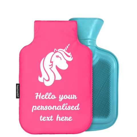 - Mini (750ml) (Unicorn Icon) - Fuchsia Pink Soft Velvet Polyester Fabric and Removable Cover (Personalised with Text)