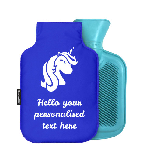 - Mini (750ml) (Unicorn Icon) - Royal Blue Soft Velvet Polyester Fabric and Removable Cover (Personalised with Text)