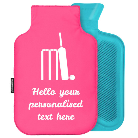 - Standard (2 Litre) (Cricket Icon) - Fuchsia Pink Soft Velvet Polyester Fabric and Removable Cover (Personalised with Text)