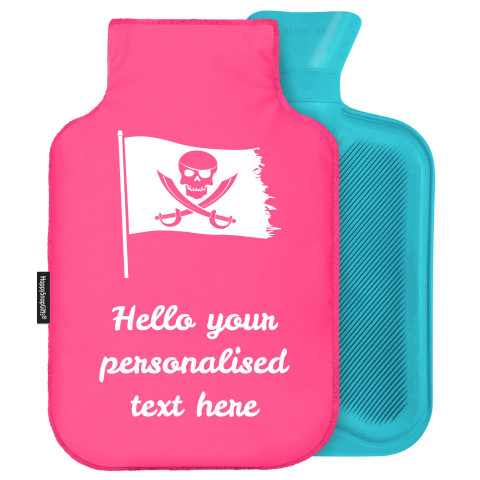 - Standard (2 Litre) (Pirate Flag Icon) - Fuchsia Pink Soft Velvet Polyester Fabric and Removable Cover (Personalised with Text)