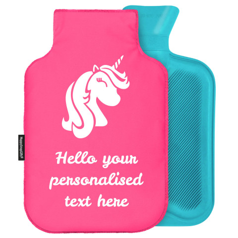 - Standard (2 Litre) (Unicorn Icon) - Fuchsia Pink Soft Velvet Polyester Fabric and Removable Cover (Personalised with Text)