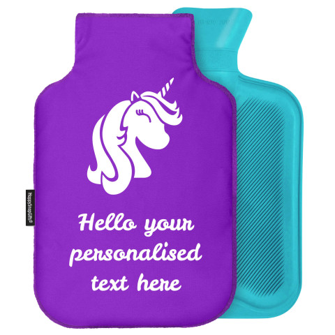 - Standard (2 Litre) (Unicorn Icon) - Purple Soft Velvet Polyester Fabric and Removable Cover (Personalised with Text)