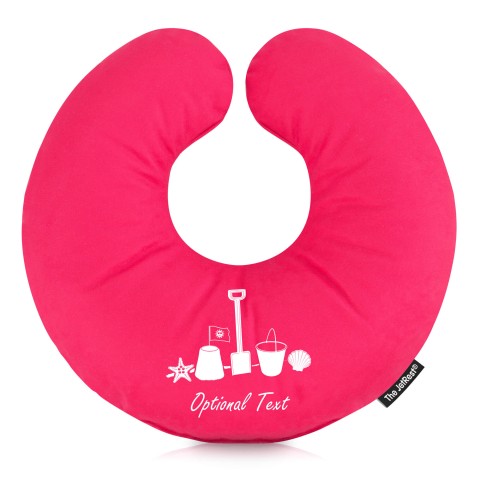 (25cm) (Bucket & Spade Icon) Hot Pink (Fuchsia) Soft Velvet Polyester Fabric (Personalised with Text)