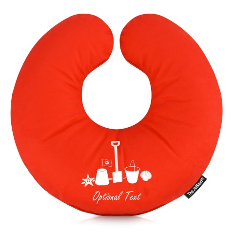 (25cm) (Bucket & Spade Icon) Red Soft Velvet Polyester Fabric (Personalised with Text)