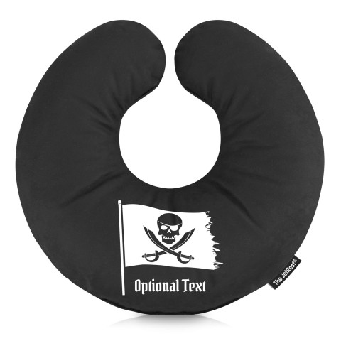 (25cm) (Pirate Flag Icon) Black Soft Velvet Polyester Fabric (Personalised with Text)