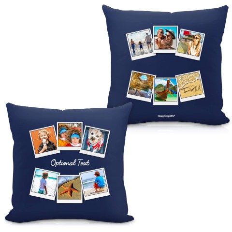 (Square 40cm) (Polaroid Style Photo Print) Navy Blue Soft Velvet Polyester Fabric (Personalised with Text)