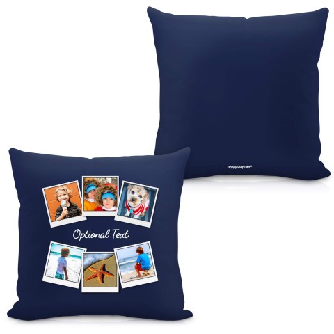 (Square 40cm) (Polaroid Style Photo Print) Navy Blue Soft Velvet Polyester Fabric (Personalised with Text)