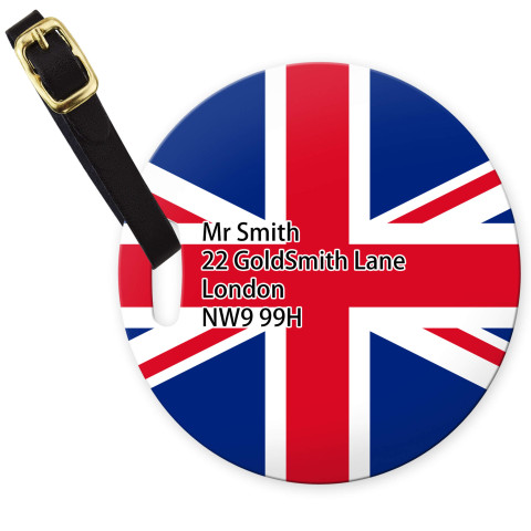 (10cm Circle) - Union Jack with Leather Strap (Personalised with Text)