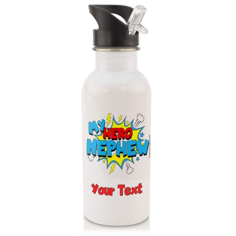 in White (600ml) with Drinking Straw (Nephew) (Personalised with Text)